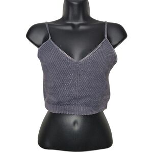 Spiritual Gangster Amor Ribbed Crop Tank Top Charcoal Grey M/L